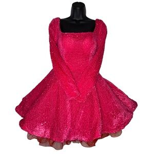 NWT Barbiecore Valentines Velvet Fuchsia Sequin Long Sleeve Dress Red Tutu Under